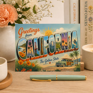 Greetings from California Retro Postcard