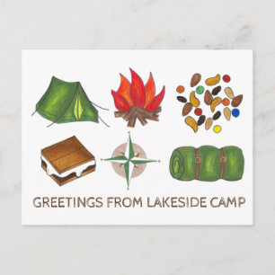 Greetings from Camp Campfire Tent Trail Mix S'more Postcard