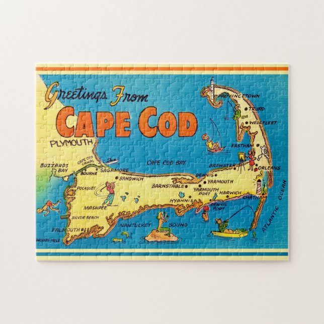 Greetings From Cape Cod Map Jigsaw Puzzle (Horizontal)