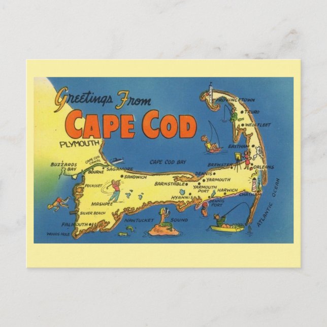 Greetings From Cape Cod Map Postcard (Front)