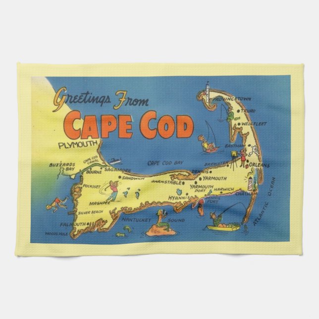Greetings From Cape Cod Map Tea Towel (Horizontal)