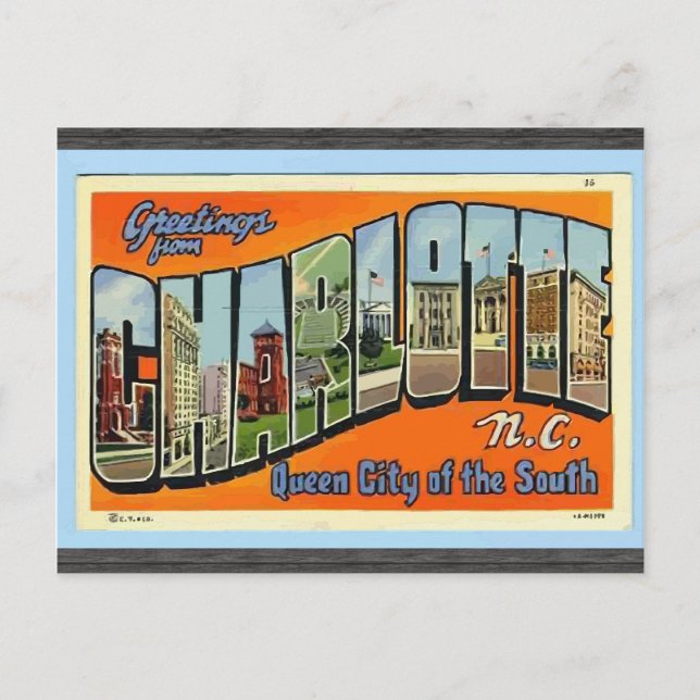 Greetings From Charlotte N.C. , Vintage Postcard (Front)