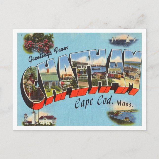 Greetings from Chatham, Cape Cod, Massachusetts Postcard (Front)