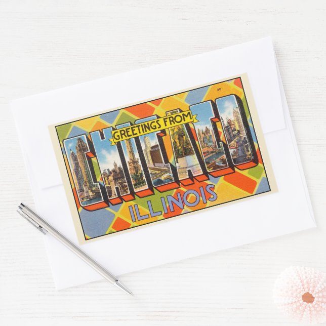 Greetings from Chicago, Illinois, Rectangular Sticker (Envelope)