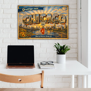Greetings From Chicago Vintage Postcard Poster