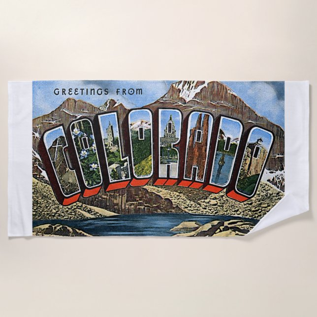 Greetings from Colorado State Colorful Art Beach Towel (Front)
