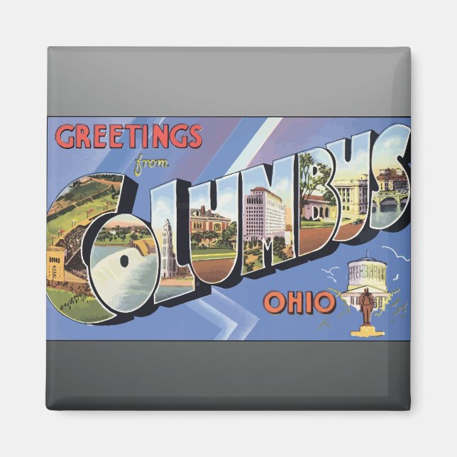Greetings From Columbus Ohio, Vintage Magnet (Front)