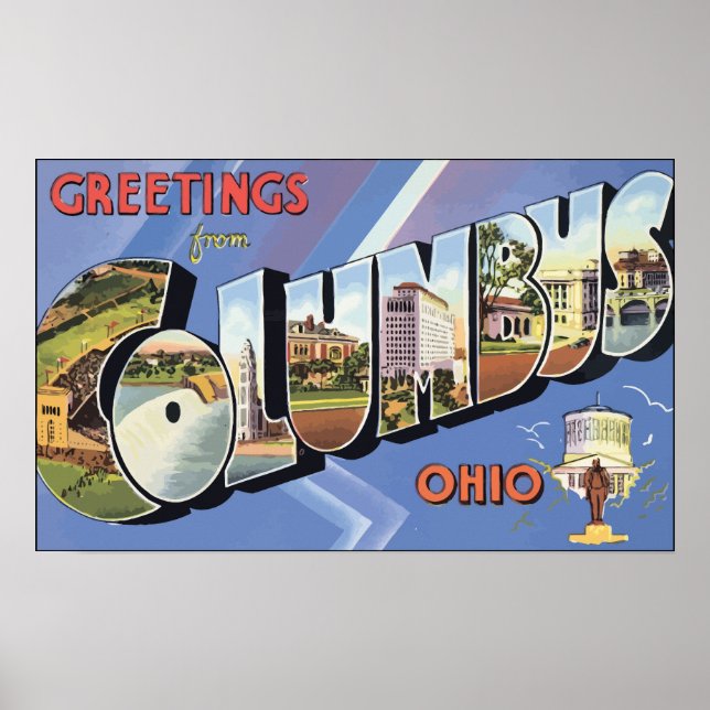 Greetings From Columbus Ohio, Vintage Poster (Front)