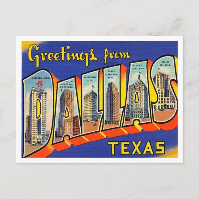 Greetings from Dallas, Texas Vintage Travel Postcard (Front)