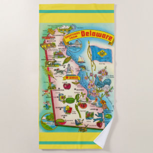 Greetings from Delaware Map Beach Towel