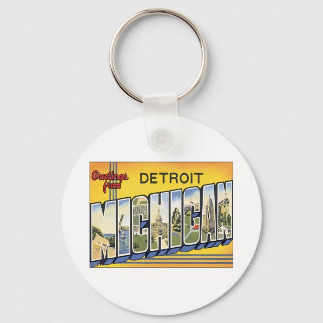 Greetings From Detroit Michigan Key Ring (Front)