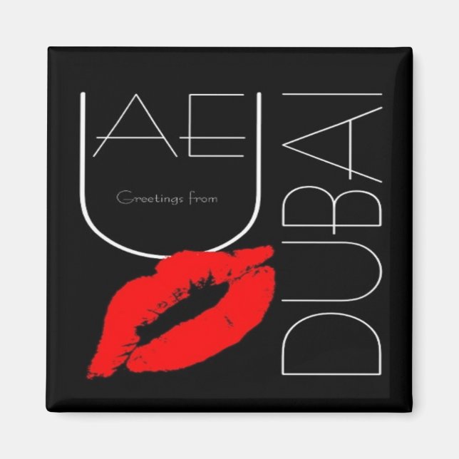 Greetings from Dubai UAE Red Lipstick Kiss Magnet (Front)