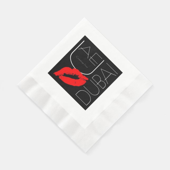 Greetings from Dubai UAE Red Lipstick Kiss Napkin (Corner)