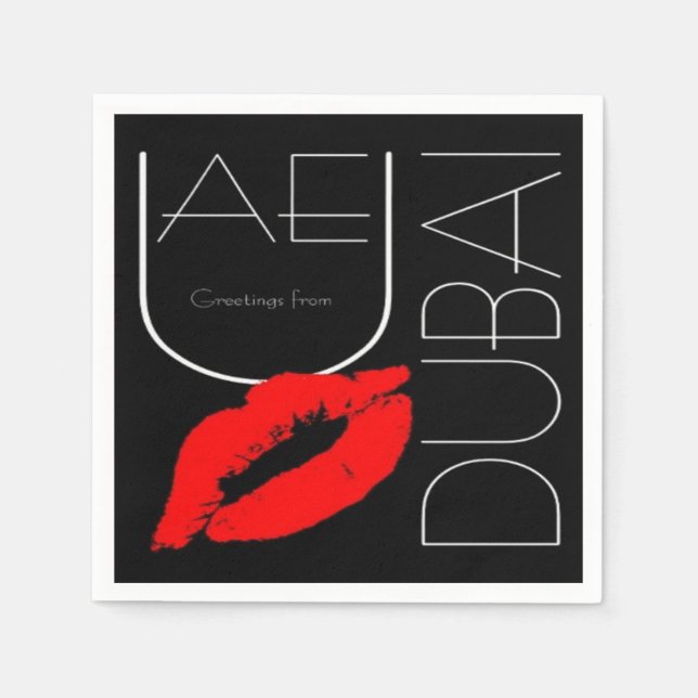 Greetings from Dubai UAE Red Lipstick Kiss Napkin (Front)