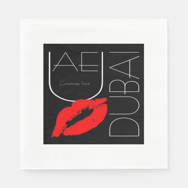 Greetings from Dubai UAE Red Lipstick Kiss Napkin (Front)