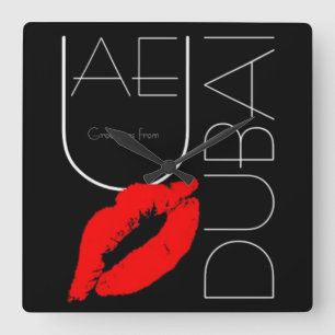 Greetings from Dubai UAE Red Lipstick Kiss Square Wall Clock