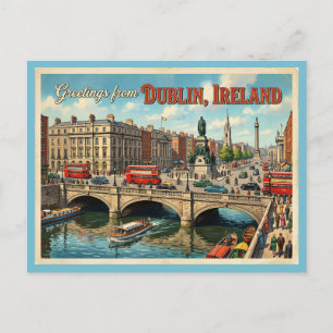 Greetings from Dublin Ireland Vintage Style  Postcard
