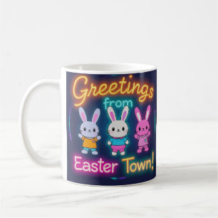 Greetings from Easter Town Colourful Bunnies Coffee Mug