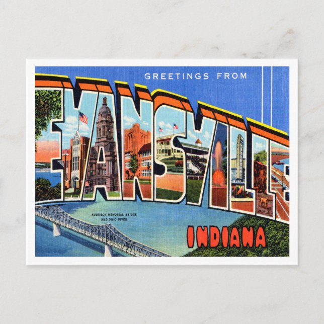 Greetings from Evansville, Indiana Vintage Travel Postcard (Front)
