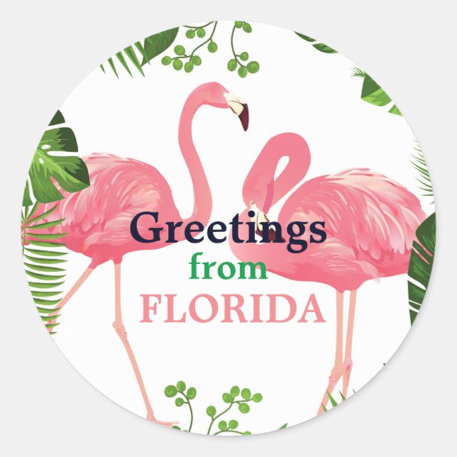 Greetings from Florida, tropical design Classic Round Sticker (Front)