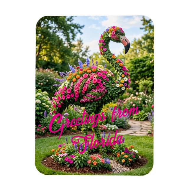 Greetings from Florida Tropical Flamingo Topiary  Magnet (Vertical)