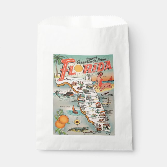 Greetings from Florida Vintage Map Favour Bag (Front)