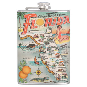 Greetings from Florida vintage tourist map Hip Flask