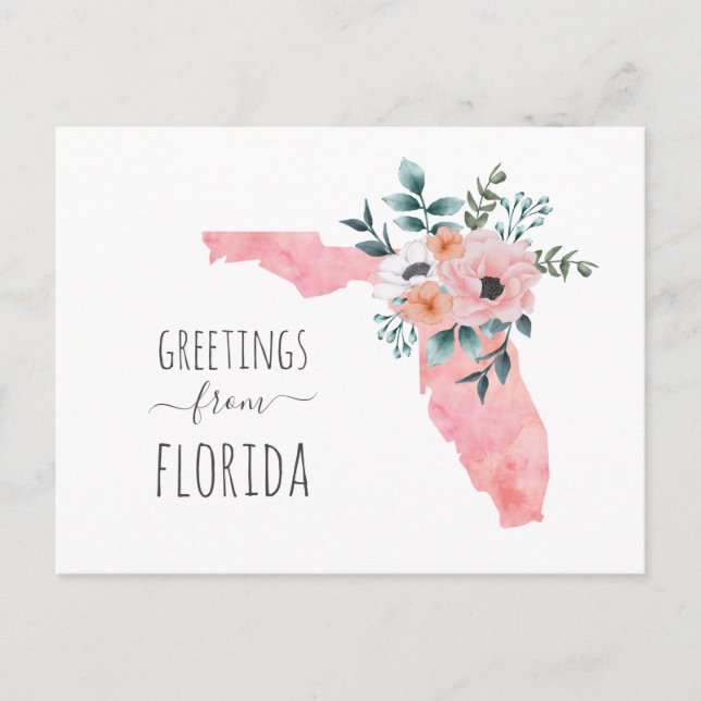 Greetings from Florida. Watercolor floral travel Postcard (Front)