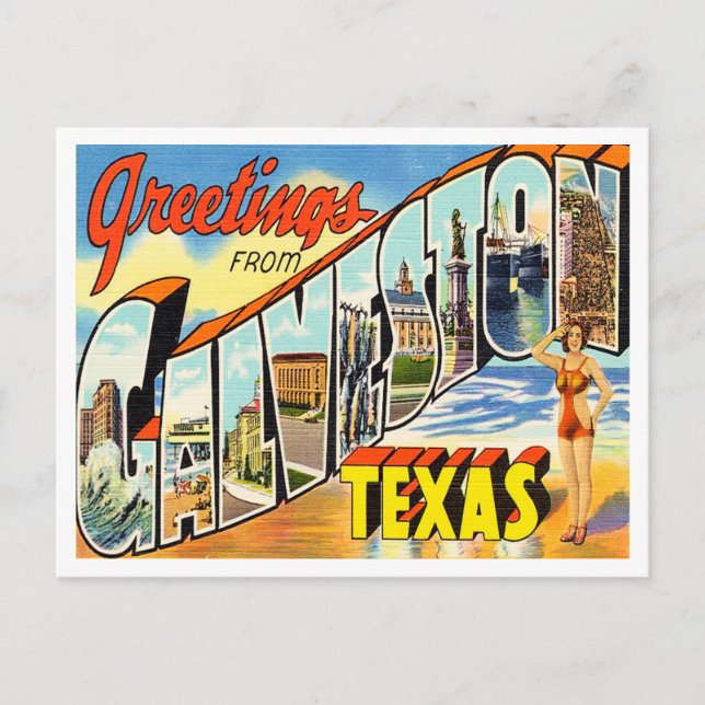 Greetings from Galveston, Texas Vintage Travel Postcard (Front)