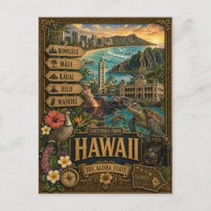 Greetings From Hawaii   Vintage Retro Art Postcard