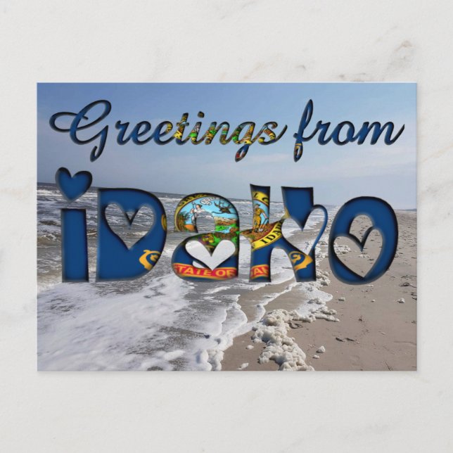 Greetings from Idaho State Flag Hearts USA Postcard (Front)