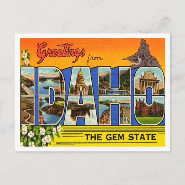 Greetings from Idaho, The Gem State Travel Postcard (Front)