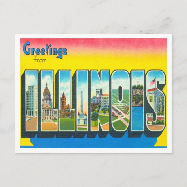 Greetings from Illinois Vintage Travel Postcard (Front)