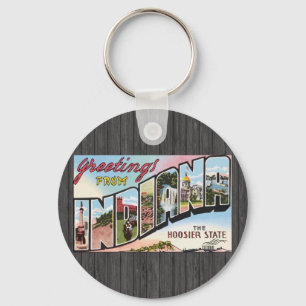 Greetings From Indiana The Hoosier State, Vintage Key Ring