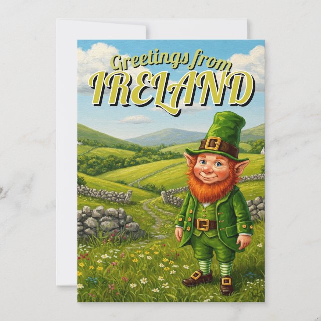Greetings from Ireland Leprechaun Holiday Card (Front)