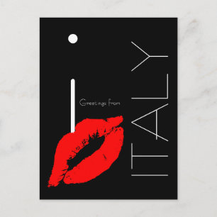 Greetings from Italy Red Lipstick Kiss Black Postcard