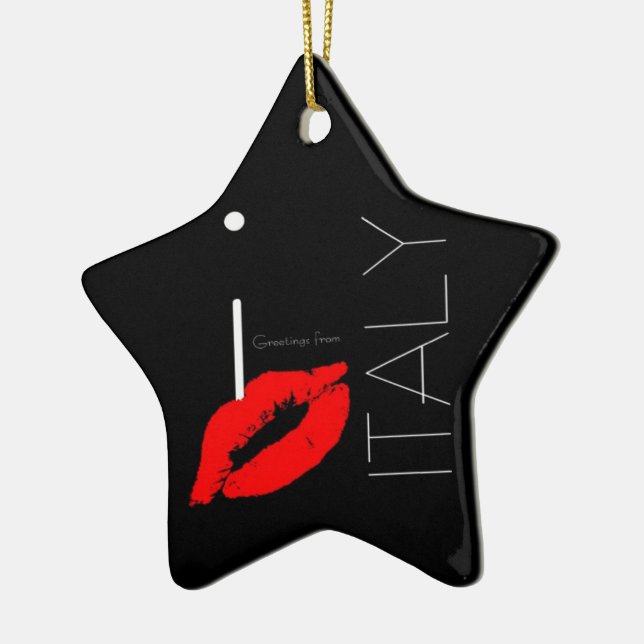 Greetings from Italy Red Lipstick Love Kiss Ceramic Tree Decoration (Left)