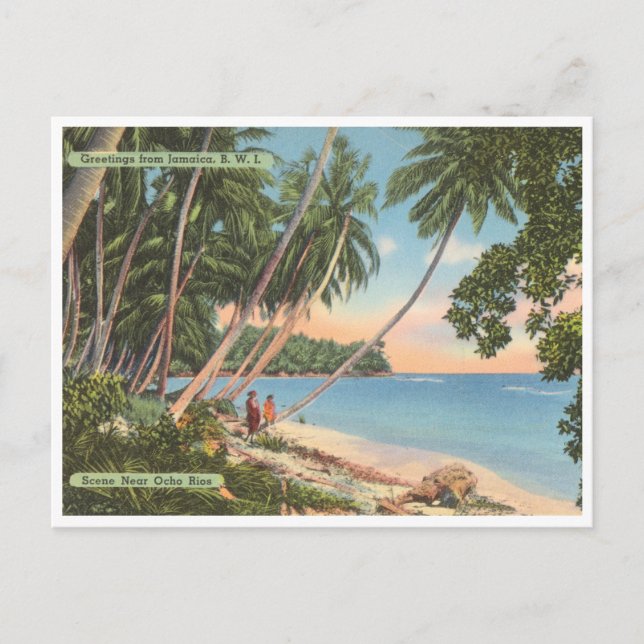 Greetings from Jamaica Vintage Beach Scene Postcard (Front)