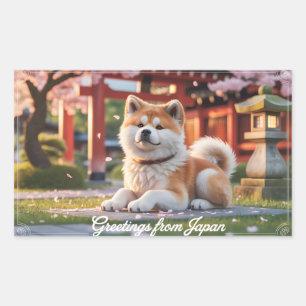 "Greetings from Japan" Akita Inu Rectangular Sticker