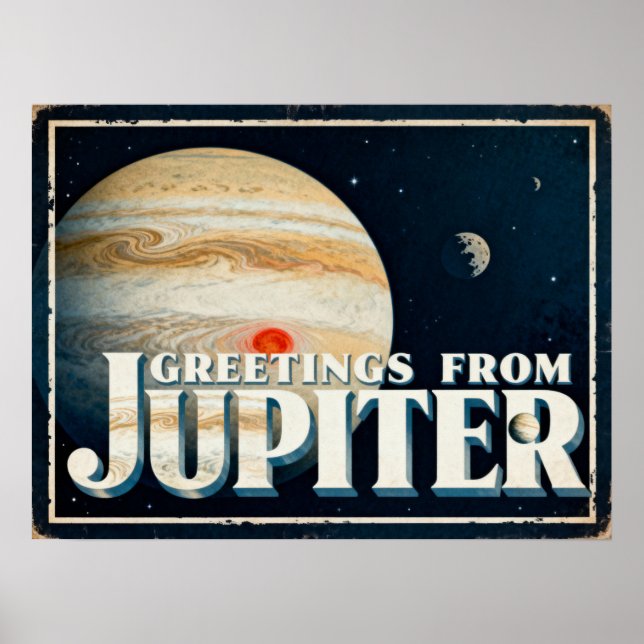 Greetings from Jupiter Retro Sci‑Fi Poster (Front)