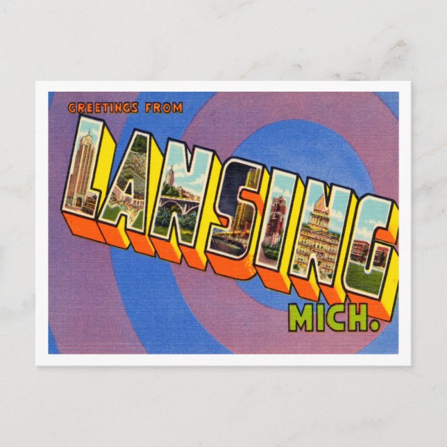 Greetings from Lansing, Michigan Vintage Travel Postcard (Front)