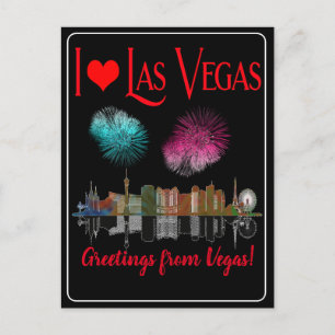 Greetings From Las Vegas at Night Skyline Firework Holiday Postcard