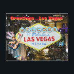 Greetings from Las Vegas Postcard<br><div class="desc">Las Vegas postcard with showgirl art with a vintage feathered head piece and the famous welcome sign,  creating a colourful  wish you were here or "Greetings from Las Vegas"  card.</div>
