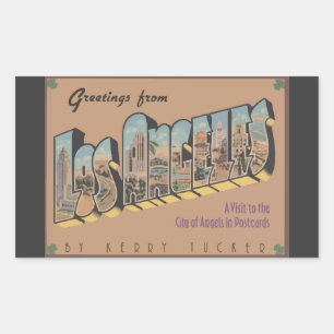 Greetings From Los Angeles, Vintage Rectangular Sticker