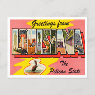 Greetings from Louisiana, The Pelican State Travel Postcard