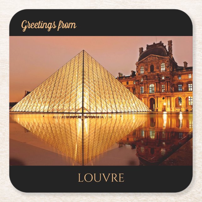 Greetings from Louvre Square Paper Coaster (Front)
