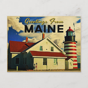 Greetings From Maine Lighthouse Postcard