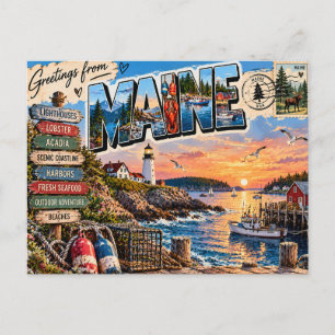 Greetings From Maine Postcard