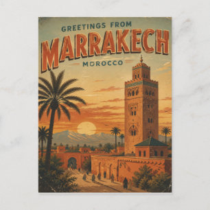 Greetings From Marrakech, Morocco Vintage Travel Holiday Postcard