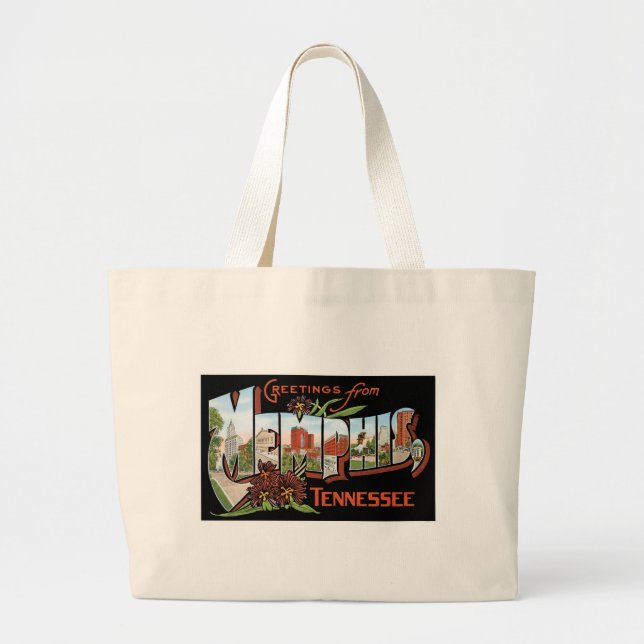 Greetings from Memphis, Tennessee! Retro Post Card Large Tote Bag (Front)